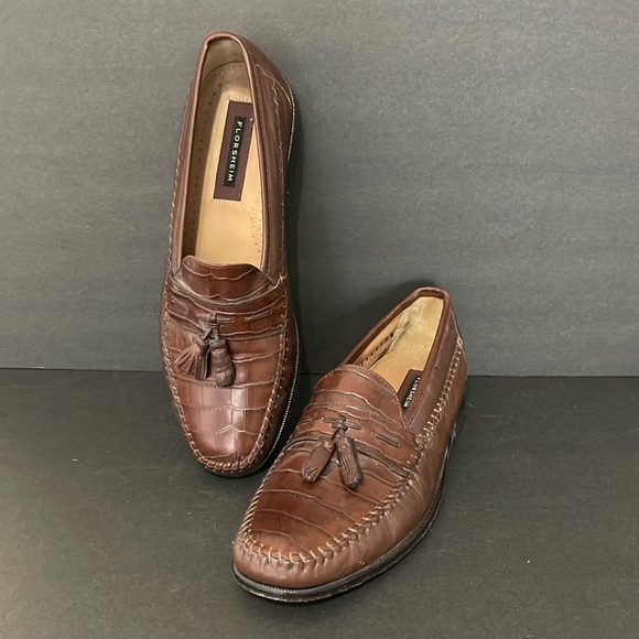 FLORSHEIM PISA MEN’S COGNAC CROC PRINT LEATHER LOFERS 10.5 - Picture 1 of 13